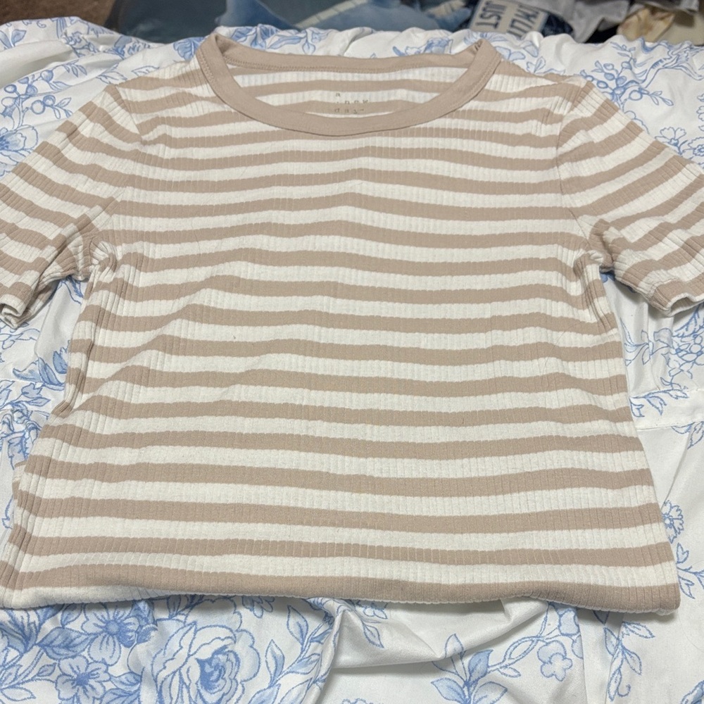 A New Day Beige and White Striped Top